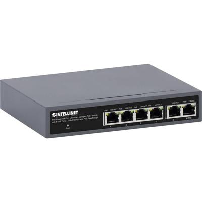 Intellinet PoE aangedreven 6-poorts beheerde Gigabit Ethernet-switch met PoE-doorvoer - 2 Gb Uplink-poorten, 60 W stroombudget via wisselstroom of POE PD, 30 W per poort, slim beheer - 3 jaar
