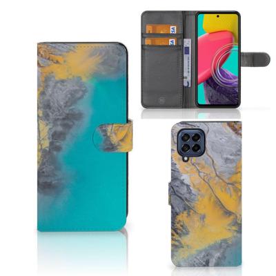 Samsung Galaxy M53 | Bookcase | Marble Blue Gold Samsung Galaxy M53 | Bookcase | Marble Blue Gold
