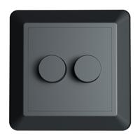 Afdekmateriaal met dubbele dimmerknop - Geschikt voor LED Dimmers - Incl. centraalplaat en raamwerk - Druk/draaischakelaar - Mat zwart - thumbnail
