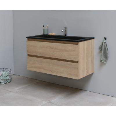 On-Line Onderkast - 100 cm - Voorgemonteerd - Ladestructuur - Acryl Wastafel - 1 Kraangat - Eiken