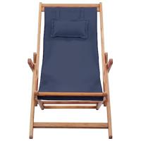 Strandstoel inklapbaar stof en houten frame blauw - thumbnail