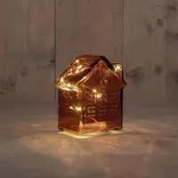 LED Huisje glas bordeaux H14cm - thumbnail