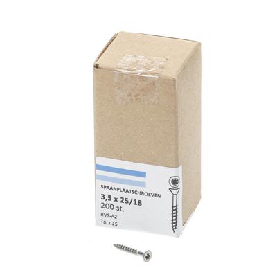Hoenderdaal Fasteners Hoenderdaal spaanplaatschroef rvs-a2 platkop deeldraad torx tx15 3.5x25/18 | 200 stuks - 0206.30.17101