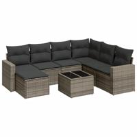 7-delige Loungeset met kussens poly rattan grijs - thumbnail