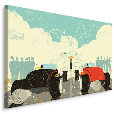 Schilderij - Retro Autorace, 5 maten, (groen/rood) Premium Print