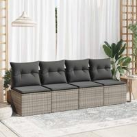 2-delige Loungeset met kussens poly rattan acacia grijs - thumbnail