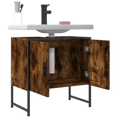 Badkamerkast 60x33x60 cm bewerkt hout gerookt eikenkleurig