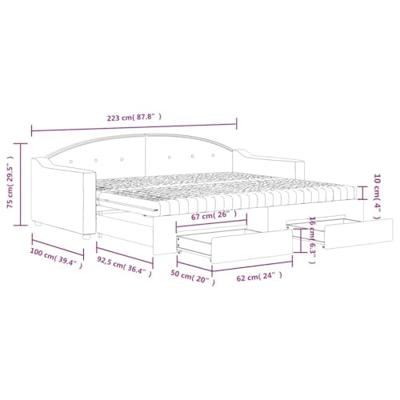 Slaapbank met onderschuifbed en lades 90x200 cm stof taupe