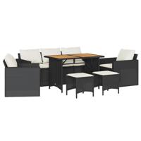 6-delige Loungeset met kussens poly rattan zwart - thumbnail