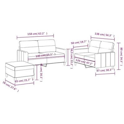 3-delige Loungeset met kussens stof crèmekleurig