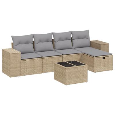 5-delige Loungeset met kussens poly rattan gemengd beige - thumbnail