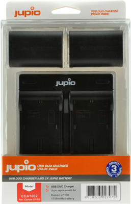 Jupio Kit: 2 x camera-accu LP-E6 1700mAh + USB Dual lader