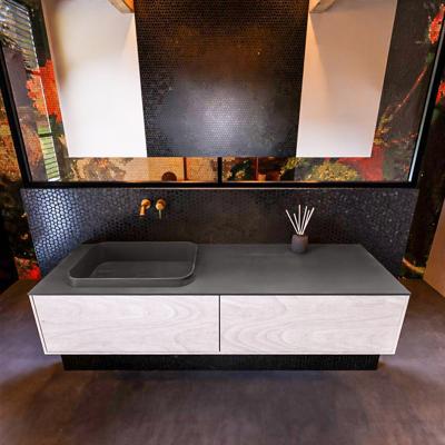 Badkamermeubelset Mondiaz Erin 150 cm met 2 Lades met RIDGE Wastafel Links Dark grey Zonder Kraangaten Greeploos Mat Underlayment
