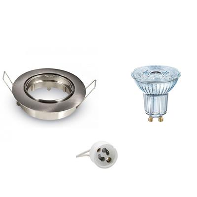 GU10 Inbouwspot Set - Mat Chroom - Inbouw Rond - Dimbaar - Kantelbaar - LEDVANCE Parathom PAR16 940 36D - 3.4W - Natuurlijk Wit 4000K - Ø82mm