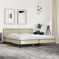 Bedframe bewerkt hout metaal sonoma eikenkleurig 180x200 cm - thumbnail
