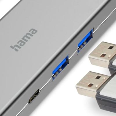Hama USB-C-multiport-adapter, 4-poorts, 2x USB-A, USB-C, HDMI USB Hub Grijs - thumbnail