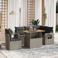 6-delige Loungeset met kussens poly rattan grijs - thumbnail