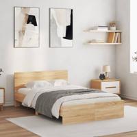 Bedframe met hoofdeinde en LED sonoma eikenkleurig 135x190 cm - thumbnail