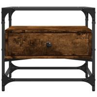 Salontafel met glazen blad 50x50x45 cm gerookt eiken staal - thumbnail