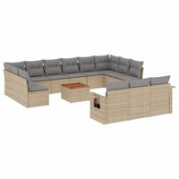 14-delige Loungeset met kussens poly rattan gemengd beige - thumbnail