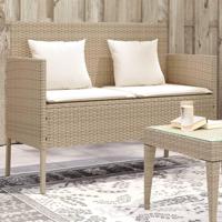 Tuinbank met kussens poly rattan beige - thumbnail