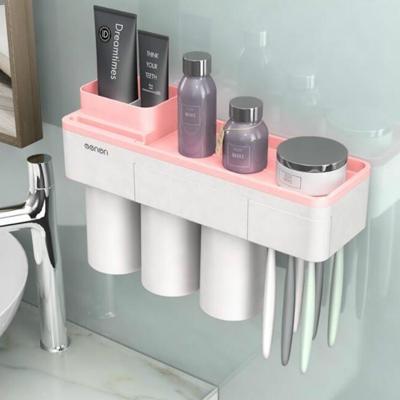 Gratis ponsen tandenborstel houder set badkamer plank stijl: 3 kopjes (roze)