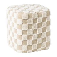 Poef checks - beige - 38x35x35 cm - thumbnail