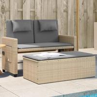 Tuinbankje verstelbaar met kussens poly rattan beige - thumbnail