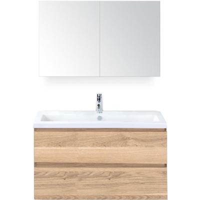 Vogue Badmeubelset 100 cm - Greeplijst in Kleur - Grey Oak - Keramische Wastafel Wit 1 Kraangat met Spiegelkast