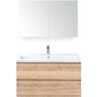 Vogue Badmeubelset 100 cm - Greeplijst in Kleur - Grey Oak - Keramische Wastafel Wit 1 Kraangat met Spiegelkast - thumbnail