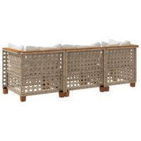 Tuinbank 3-zits met kussens poly rattan beige - thumbnail
