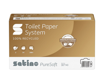 Toiletpapier Satino JT3 PureSoft systeemrol 2-laags 100m naturel 307140 Toiletpapier Satino JT3 PureSoft systeemrol 2-laags 100m naturel 307140