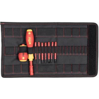 Wiha schroevendraaier en bitset slimvario (rood/geel, sleufkop, pozidriv, plusmin/pozidriv 10-delig incl. opvouwbaar etui)