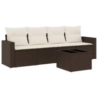 5-delige Loungeset met kussens poly rattan bruin - thumbnail