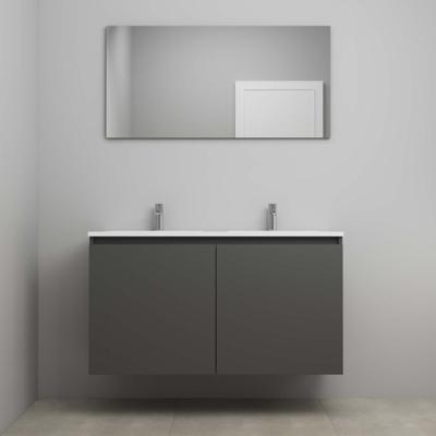 On-Line Badkamermeubelset - 120 cm - Voorgemonteerd - Greeploos 2 Deuren - Acryl Wastafel - 2 Kraangaten - Spiegel - Mat Antraciet