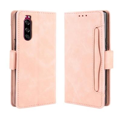 Voor Sony Xperia 5 portemonnee stijl huid voelen kalf patroon lederen draagtas met aparte kaartsleuf (roze) Voor Sony Xperia 5 portemonnee stijl huid voelen kalf patroon lederen draagtas met aparte kaartsleuf (roze)