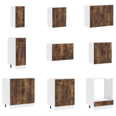 14-delige Keukenkastenset Kalmar bewerkt hout gerookt eiken