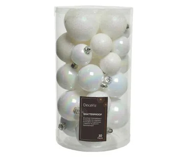 Decoris kerstballen set Plastic 30st Wit/iris 4-5-6cm Decoris kerstballen set Plastic 30st Wit/iris 4-5-6cm