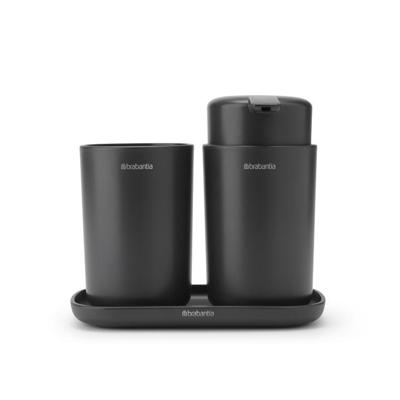 Brabantia ReNew Badkameraccessoires - set van 3 - Zeeppomp - Tandenborstelhouder - Schaal - donker grijs 280368 Brabantia ReNew Badkameraccessoires - set van 3 - Zeeppomp - Tandenborstelhouder - Schaal - donker grijs 280368