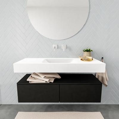 Aqua Splash Badkamermeubel AQS Ibiza 120 cm Solid Surface Mat Zwart Twee Soft-Close Lades Wastafel Mat Wit - Badmeubel Ibiza 120 cm Mat Zwart Twee