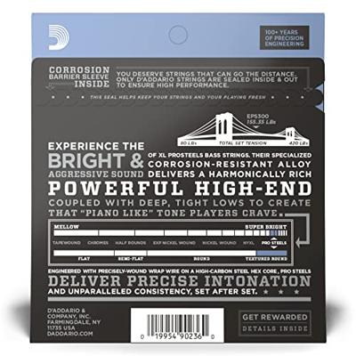 D'Addario EPS300 ProSteels Custom Light 43-107 snaren voor elektrische bas