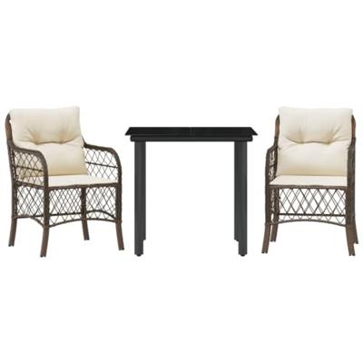 3-delige Bistroset met kussens poly rattan bruin