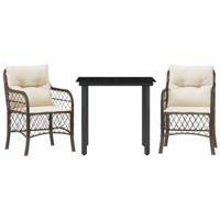 3-delige Bistroset met kussens poly rattan bruin - thumbnail