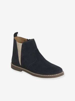 Elastische leren boots voor kinderen marineblauw