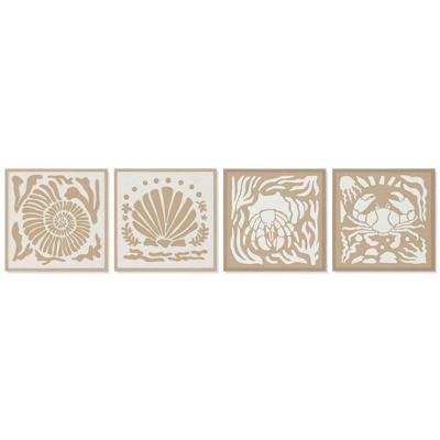 Schilderij Home ESPRIT Wit Natuurlijk Schelpen Mediterrane 50 x 3 x 50 cm (4 Stuks)