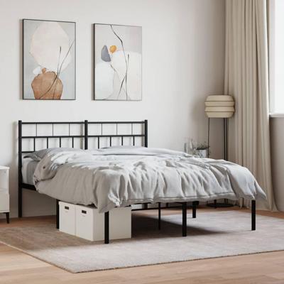 Bedframe met hoofdbord metaal zwart 140x190 cm