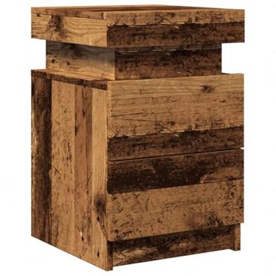 Nachtkastjes 2 st met LED 35x39x55 cm hout oud houtkleurig