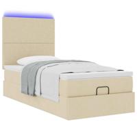Ottoman bed met matras en LED's 80x200cm stof crèmekleurig - thumbnail