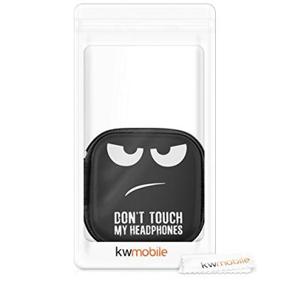 kwmobile Tasje voor oordopjes - Beschermhoes voor oordoppen - Etui voor oordopjes - Harde case in wit/zwart/zwart - Don't Touch My Headphones