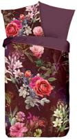 Descanso Dekbedovertrek "bloemen" - Bordeaux - (135x200 cm) - Biologisch Katoen satijn - thumbnail